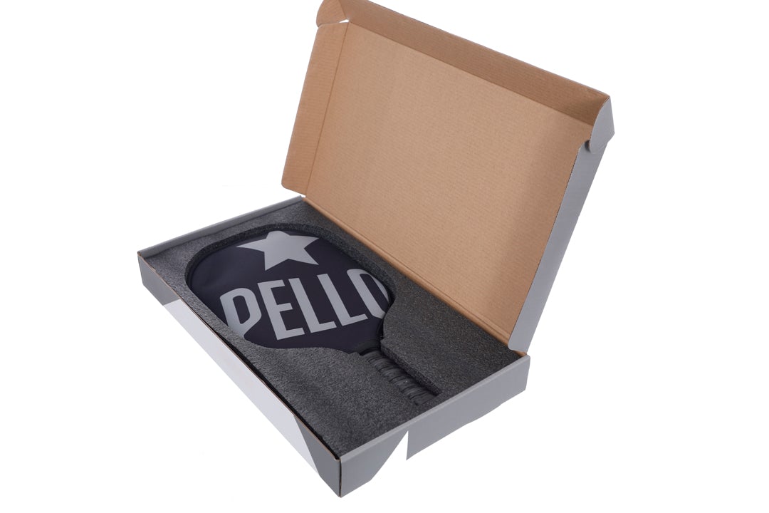 PELLO pickleball paddles open box with paddle and sleeve