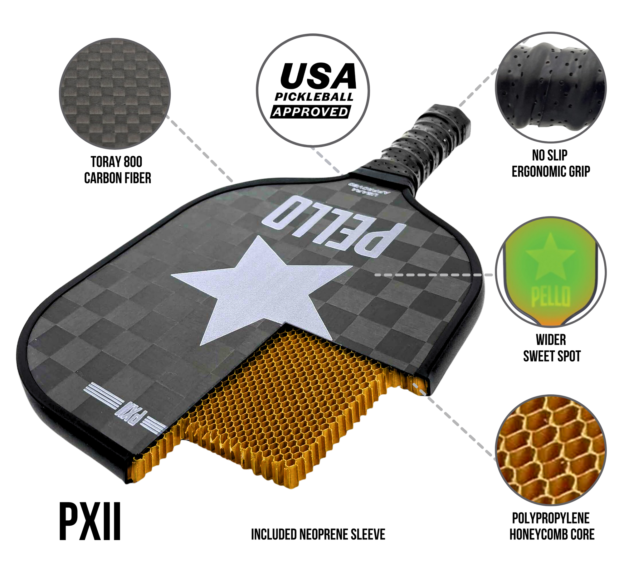 PXII 18K Carbon Fiber Pickleball Paddle