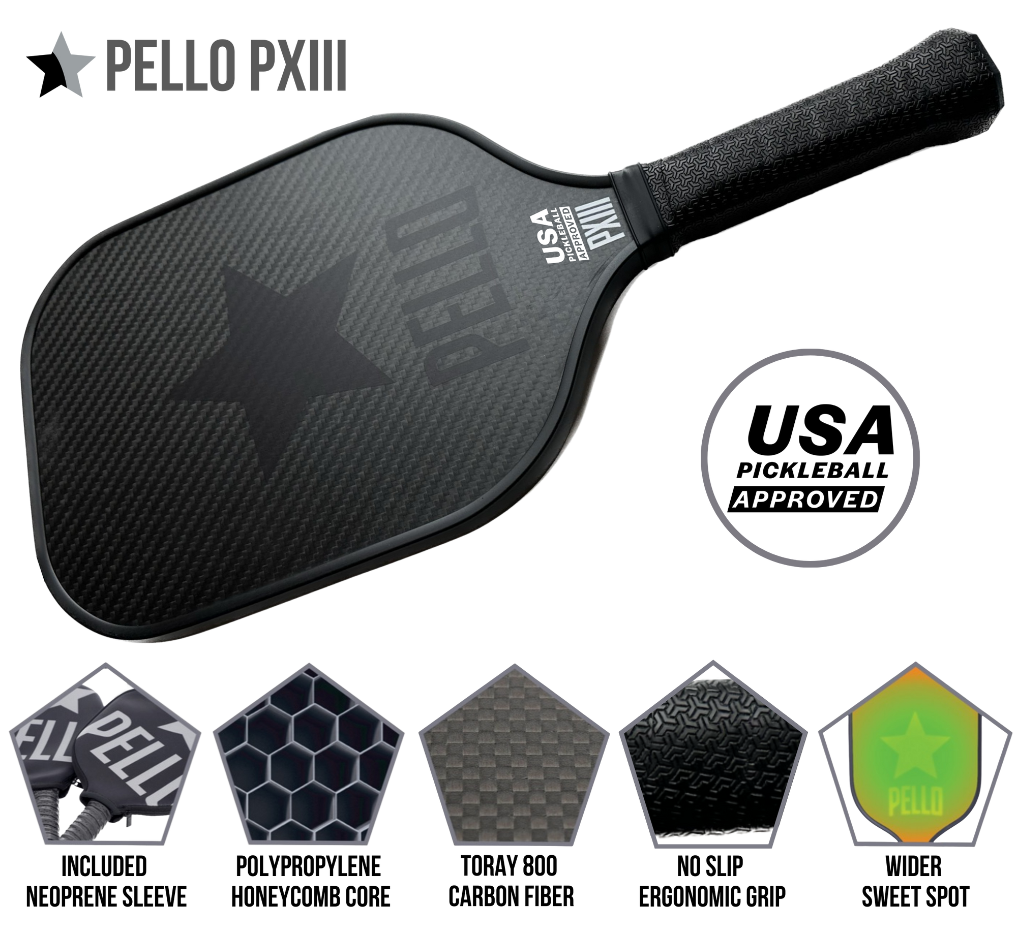 PXIII 3K Carbon Fiber Pickleball Paddle